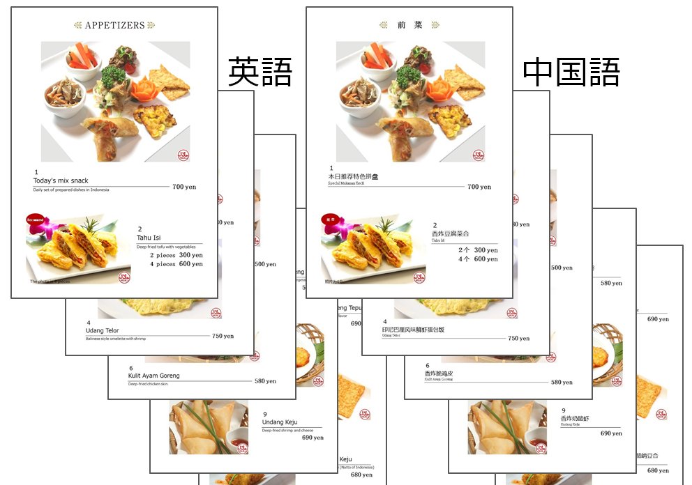 中国語、英語のディナーメニュー準備いたしました　热烈欢迎您